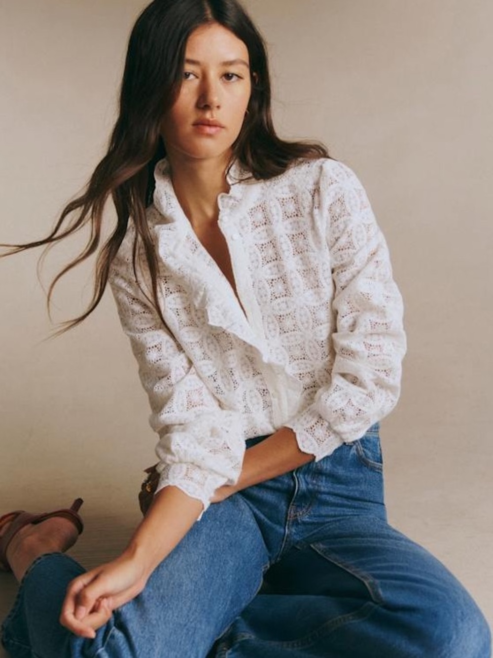 Sezane Chlo Shirt Ecru Guipure Lace - Size 6